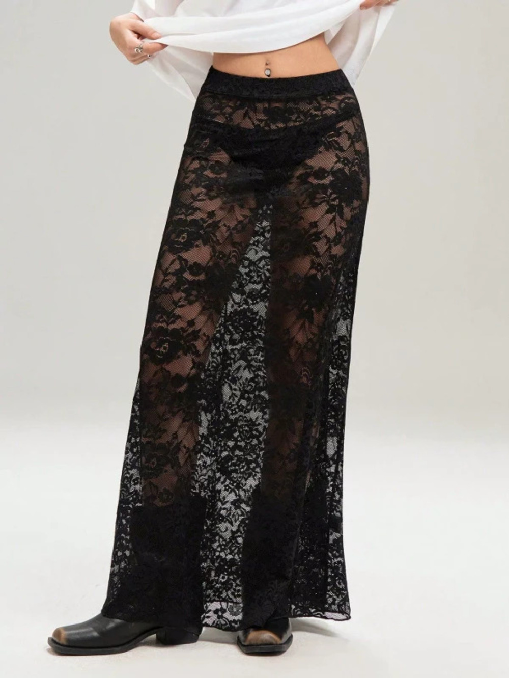 ZARA Spring Solid Color Trendy Bodycon High Waist Lace Skirt